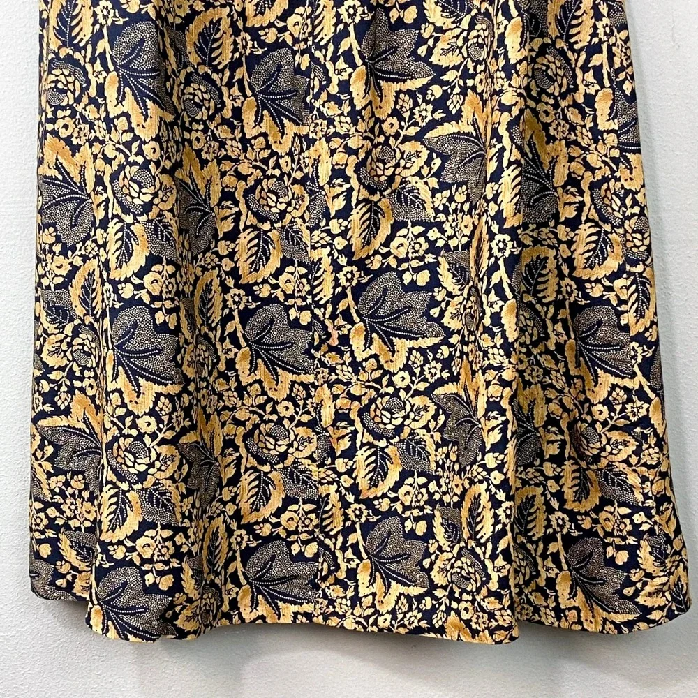 Vintage 90s The Villager Midi Skirt Size L Navy Gold Floral Paisley Cottagecore‎